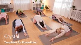  Presentation with community center - Beautiful slide deck featuring teacher-helping-group-stretching backdrop and a coral colored foreground