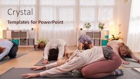  Presentation with community center - Colorful slide set enhanced with teacher-helping-group-stretching backdrop and a lemonade colored foreground