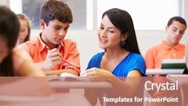  Presentation with high school - Audience pleasing PPT theme consisting of teacher helping male high school backdrop and a coral colored foreground