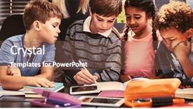  Presentation with homework - Cool new presentation with teacher helping schoolgirl with her backdrop and a violet colored foreground