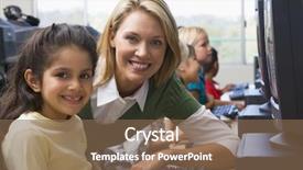  Presentation with teacher and student - Audience pleasing presentation consisting of teacher helping student at computer backdrop and a violet colored foreground