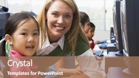  Presentation with teacher and student - Presentation theme featuring teacher helping student at computer background and a coral colored foreground