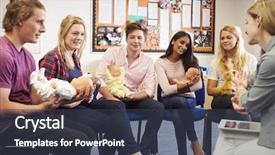  Presentation with childcare - Slide deck with teacher helping students taking childcare background and a tawny brown colored foreground