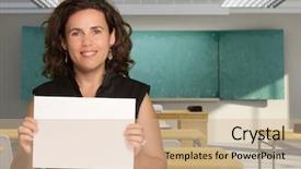  Presentation with elementary school career day and technology and black female teacher - Presentation theme featuring teacher holding a blank sign background and a coral colored foreground