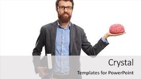  Presentation with brain - PPT layouts having teacher holding a brain model background and a  colored foreground