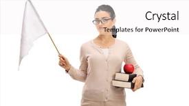  Presentation with teacher - Colorful slide set enhanced with teacher holding a white flag backdrop and a  colored foreground