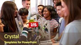  Presentation with robotics - Presentation featuring teacher holding machine in science background and a tawny brown colored foreground