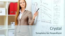  Presentation with business training - PPT theme enhanced with teacher hr - business woman making a presentation background and a  colored foreground