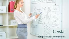  Presentation with business training - Beautiful slide deck featuring teacher hr - business woman making a presentation backdrop and a  colored foreground