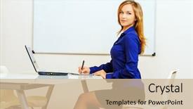 Presentation with modern - PPT theme with teacher hr - young businesswoman working background and a coral colored foreground