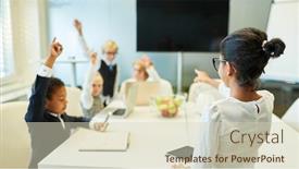  Presentation with questions - Slides featuring teacher-in-a-class background and a soft green colored foreground