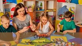  Presentation with kids development - Cool new PPT layouts with teacher in class room development backdrop and a coral colored foreground