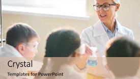  Presentation with eyeglasses - Slide set enhanced with teacher in eyeglasses holding beaker background and a lemonade colored foreground