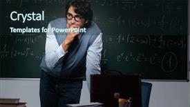  Presentation with math teacher - Audience pleasing theme consisting of teacher in front of chalkboard backdrop and a wine colored foreground