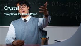  Presentation with math teacher - Cool new PPT theme with teacher in front of chalkboard backdrop and a  colored foreground