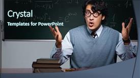  Presentation with math teacher - Presentation theme consisting of teacher in front of chalkboard background and a  colored foreground