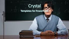  Presentation with math teacher - Beautiful theme featuring teacher in front of chalkboard backdrop and a  colored foreground