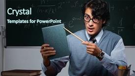  Presentation with math teacher - PPT theme featuring teacher in front of chalkboard background and a  colored foreground
