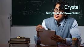  Presentation with math teacher - Cool new PPT layouts with teacher in front of chalkboard backdrop and a wine colored foreground