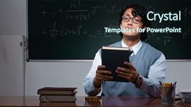  Presentation with math teacher - Colorful PPT layouts enhanced with teacher in front of chalkboard backdrop and a  colored foreground