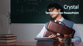 Presentation with math teacher - Amazing PPT layouts having teacher in front of chalkboard backdrop and a  colored foreground