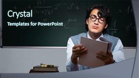  Presentation with math teacher - PPT theme enhanced with teacher in front of chalkboard background and a wine colored foreground