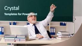  Presentation with aged papper - PPT theme featuring teacher in front of chalkboard background and a  colored foreground