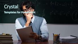  Presentation with math teacher - Colorful slide set enhanced with teacher in front of chalkboard backdrop and a wine colored foreground