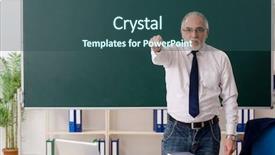  Presentation with questions - Presentation theme enhanced with teacher in front of chalkboard background and a ocean colored foreground