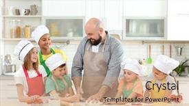  Presentation with dance teacher and children - Theme featuring teacher in kitchen during cooking background and a coral colored foreground