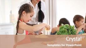  Presentation with cooking kids - PPT theme consisting of teacher in kitchen during cooking background and a coral colored foreground