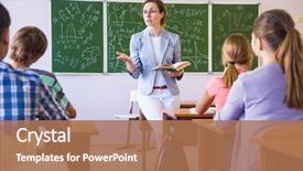  Presentation with listening - Audience pleasing PPT theme consisting of teacher in the classroom backdrop and a coral colored foreground