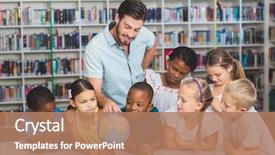  Presentation with elementary school - Theme having teacher looking at globe background and a coral colored foreground