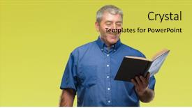  Presentation with pleasure of reading - Amazing slides having teacher man reading a book backdrop and a yellow colored foreground