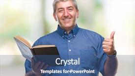  Presentation with reading labels - Colorful PPT theme enhanced with teacher man reading a book backdrop and a ocean colored foreground