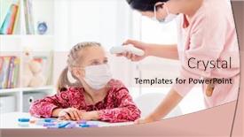  Presentation with temperature - PPT theme featuring teacher-measuring-temperature-of-pupil background and a lemonade colored foreground