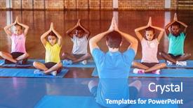  Presentation with kids gym - PPT layouts with teacher meditating during yoga background and a teal colored foreground