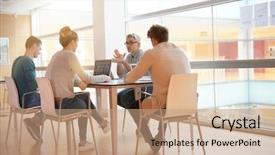  Presentation with meeting table - Presentation design enhanced with teacher meeting around table background and a  colored foreground