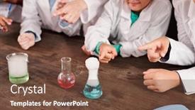  Presentation with chemical - PPT theme consisting of teacher-of-chemistry-and-group background and a tawny brown colored foreground