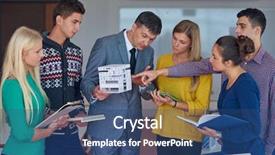  Presentation with students - Presentation design enhanced with teacher on wooden small house background and a  colored foreground