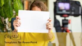  Presentation with recording - PPT theme featuring teacher-or-vlogger-recording background and a gold colored foreground