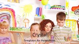  Presentation with school kids - Audience pleasing presentation design consisting of teacher painting in art school backdrop and a  colored foreground