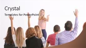  Presentation with trainer - Beautiful PPT theme featuring people with business trainer backdrop and a pink colored foreground
