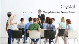  Presentation with trainer - Slide deck with people with business trainer background and a pink colored foreground