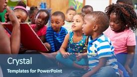  Presentation with children reading - Cool new theme with teacher reading a book backdrop and a ocean colored foreground