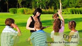  Presentation with kids reading book - Colorful slides enhanced with teacher reading book to preschool backdrop and a gold colored foreground