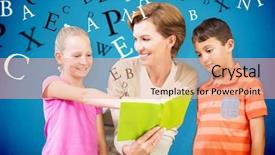  Presentation with pupils reading - Audience pleasing PPT layouts consisting of teacher reading book with pupils backdrop and a  colored foreground