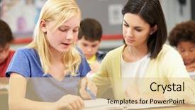  Presentation with elementary school career day and technology and black female teacher - Audience pleasing PPT layouts consisting of teacher reading with female pupil backdrop and a  colored foreground