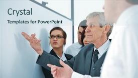  Presentation with project - Slide set consisting of teacher attendance - business team discussing a project background and a sky blue colored foreground