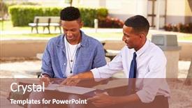  Presentation with helping - Presentation featuring teacher sitting outdoors helping male background and a tawny brown colored foreground